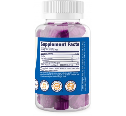 KIDS  VITAMIN D3 Gummies (2,500 IU) (120 Gummies)- Vitamin D3 cho Trẻ em- Hệ Miễn Dịch & Chiều Cao