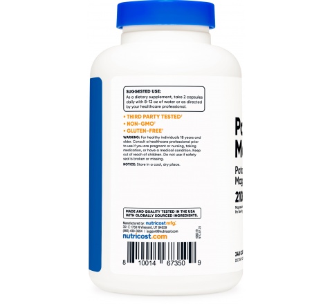 POTASSIUM (210MG) MAGNESIUM (99 MG)  240 Capsules- Tăng Cường Chức Năng Hệ Thần Kinh-Tim Mạch-Giảm căng cơ cho người Tập luyện Thể Thao