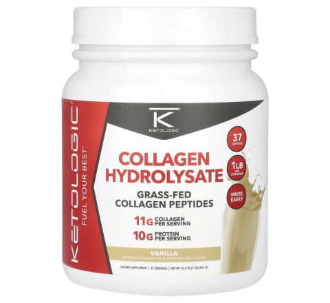 COLLAGEN HYDROLYSATE (Grass Fed Collagen- Vanilla)- KETOLOGIC -1 LBS (#450GR)-37 SERVINGS