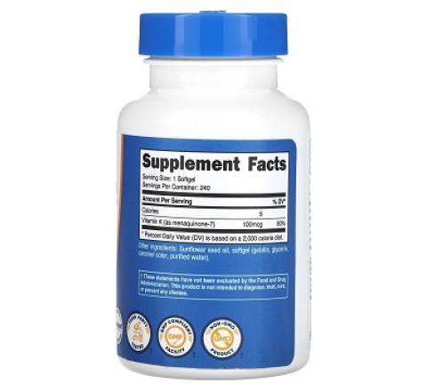 Vitamin K2 MK-7- [100MCG] [240 Softgels]-Hổ trợ sức khỏe Xương - Tim Mạch