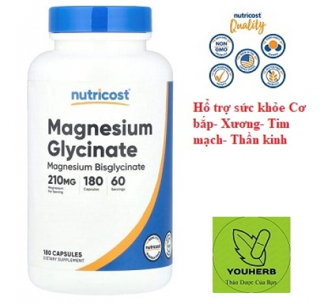 MAGNESIUM GLYCINATE -70MG-180 CAPS- HỔ TRỢ SỨC KHỎE CƠ BẮP, XƯƠNG; TIM; THẦN KINH