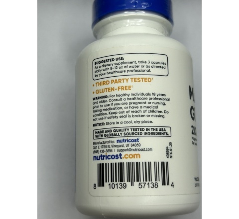 MAGNESIUM GLYCINATE -210MG-90 CAPS- HỔ TRỢ SỨC KHỎE CƠ BẮP, XƯƠNG; TIM; THẦN KINH