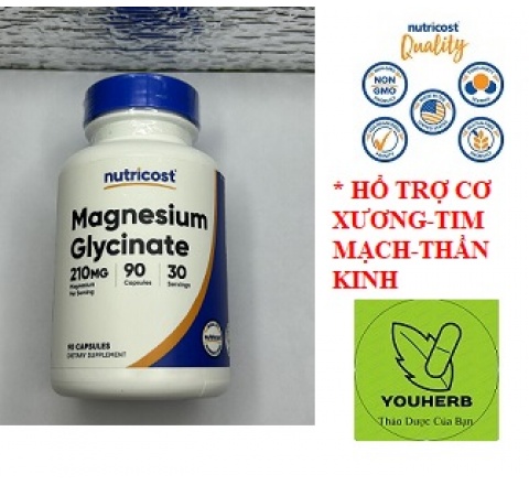 MAGNESIUM GLYCINATE -210MG-90 CAPS- HỔ TRỢ SỨC KHỎE CƠ BẮP, XƯƠNG; TIM; THẦN KINH